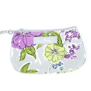 Vera Bradley Watercolor Zip Clip ID Bag Floral Fabric Gray Purple 5x3